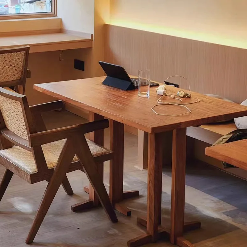 Solid Wood Square Dining Table, Small Apartment, Living Room, Balcony, Leisure Round Table, Milk Tea Shop, Café, Negotiation Tab