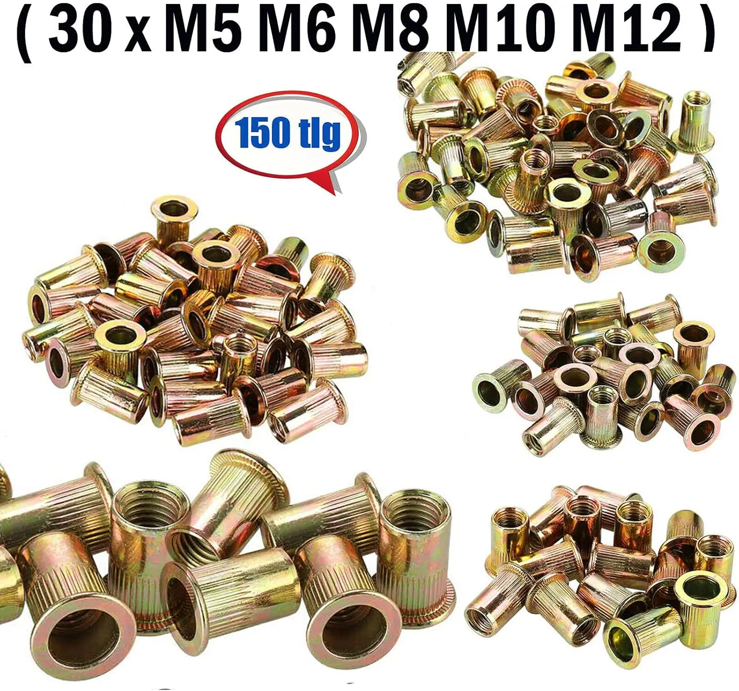 DayPlus Profi Nietmutternzange Set Blindnietzange Set Nietenmaschine Gewinde Nut Rivets M5 - M12 Werkzeug mit 150 Nietmuttern