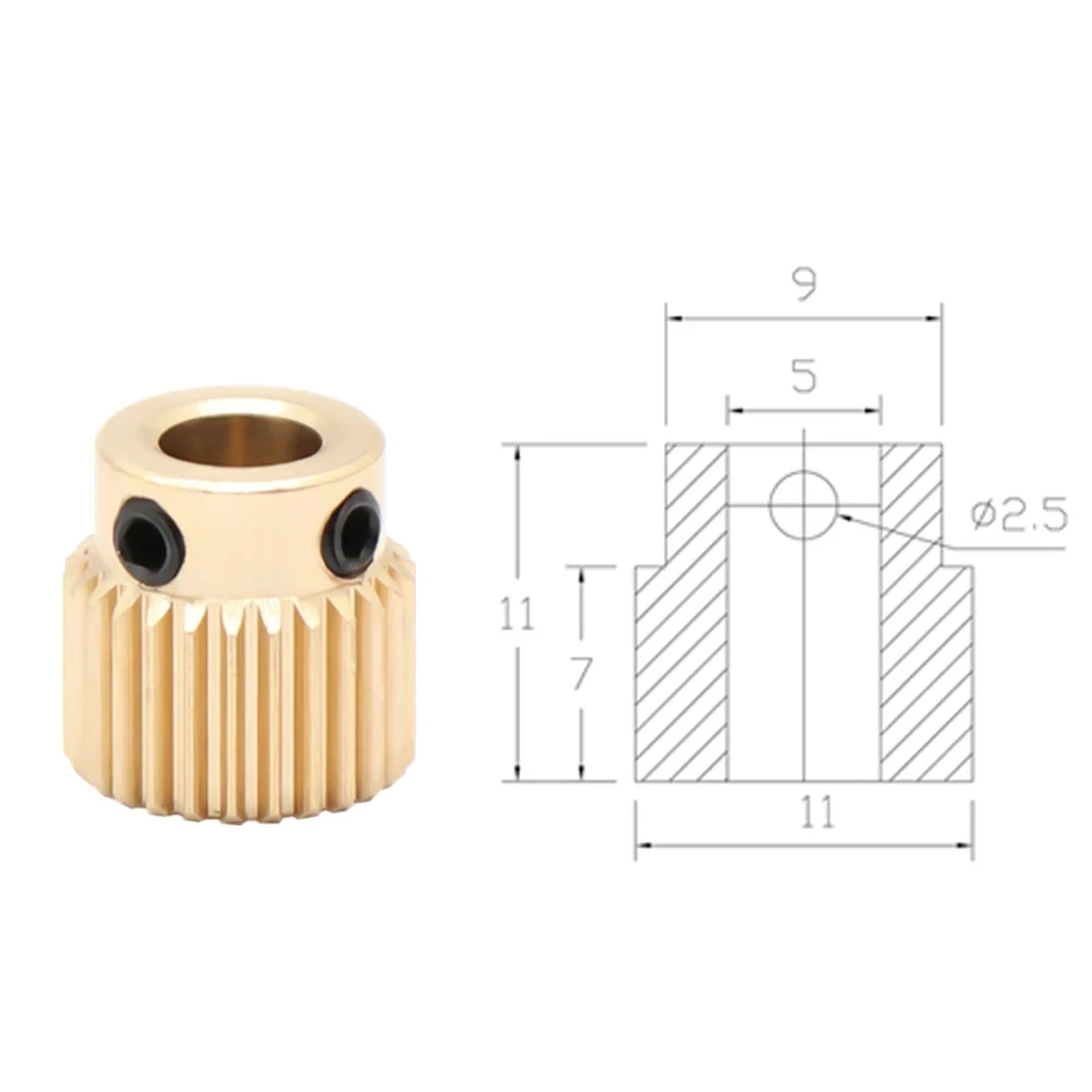 5 Pcs Mk7 MK8 Extrusion Gear 26 40 Tooth Teeth Brass Drive Gear Feeding Gear Wheel for Anet A8 Ender3 Cr10 3D Printer Extruder