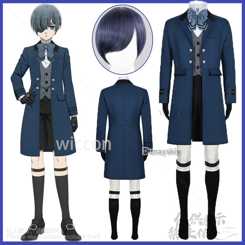 

Аниме Черный Kuroshitsuji Ciel Phantomhive Butler Косплей Синий DK Униформа Парики Для Хэллоуина Рождество Девушки Мальчика Индивидуальные Cos