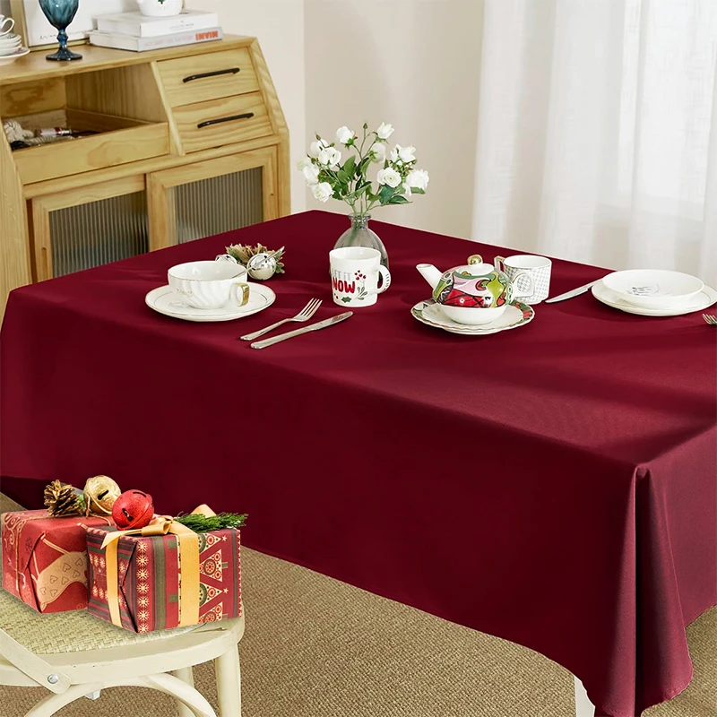 Christmas Wine Red Polyester Anti Wrinkle, Washable And Reusable, Restaurant Kitchen Table Decoration Cloth Tablecloth
