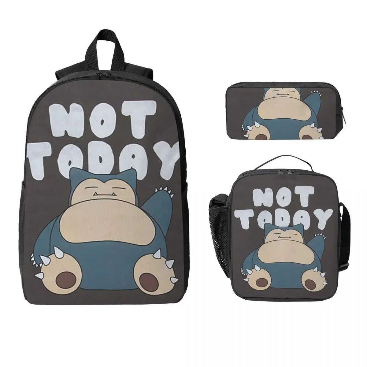 

Snorlax Pocket Monster Cartoon Backpack Student Boys Girls BookBag School Bag Shoulder Bags 3ps Insulated Lunch Bag Pencil Case