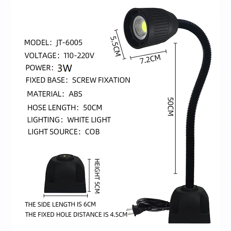 Lampu kerja bengkel LED, lampu kerja LED dasar magnetik leher angsa 3/5W 110-220V L50CM untuk meja bor bubut Tekan