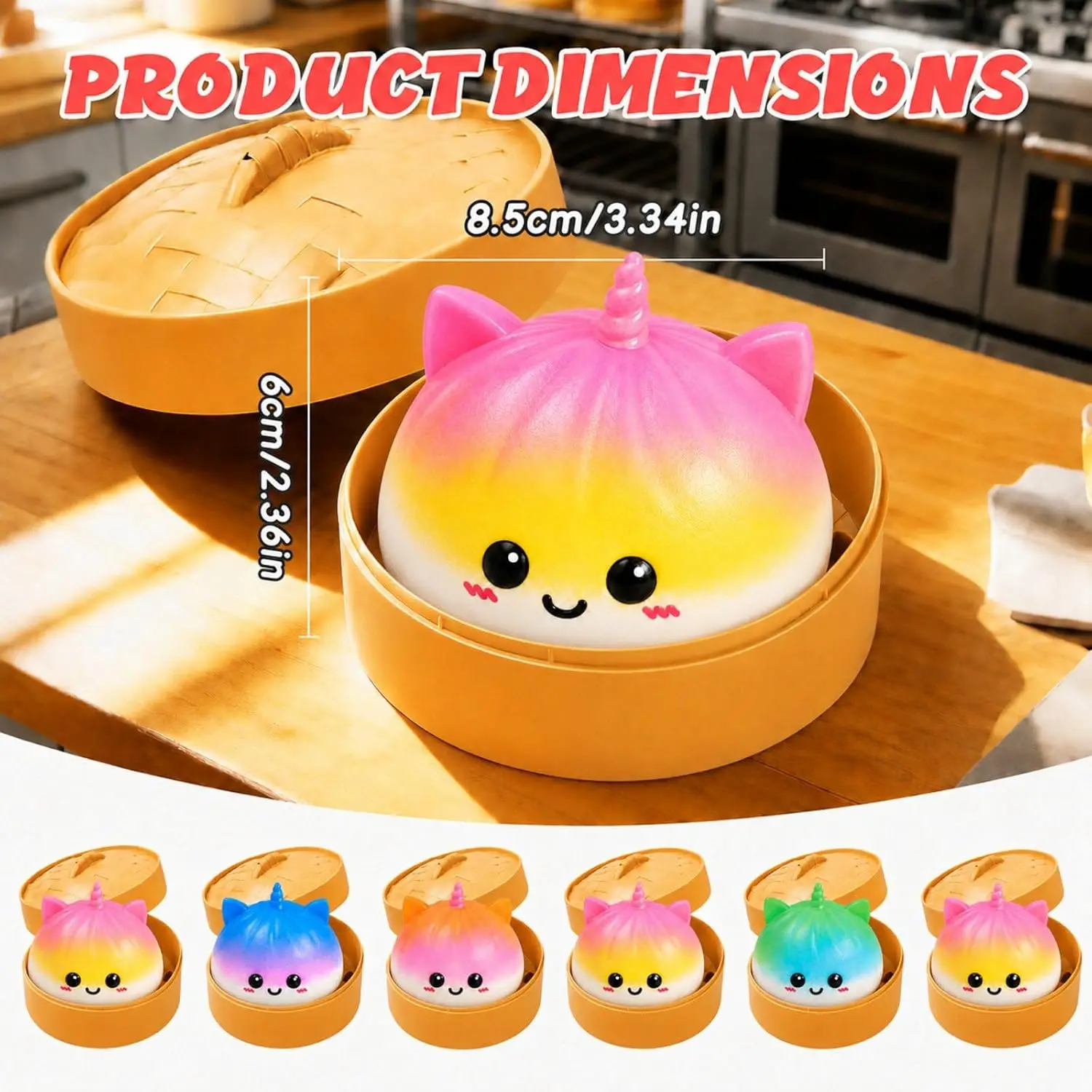 Kawaii Colorful Ravioli Dumpling Squishy With Steam Box Fake Food Aesthetic Room Desk Decor Ornament Slow Rebound Surprise Gift