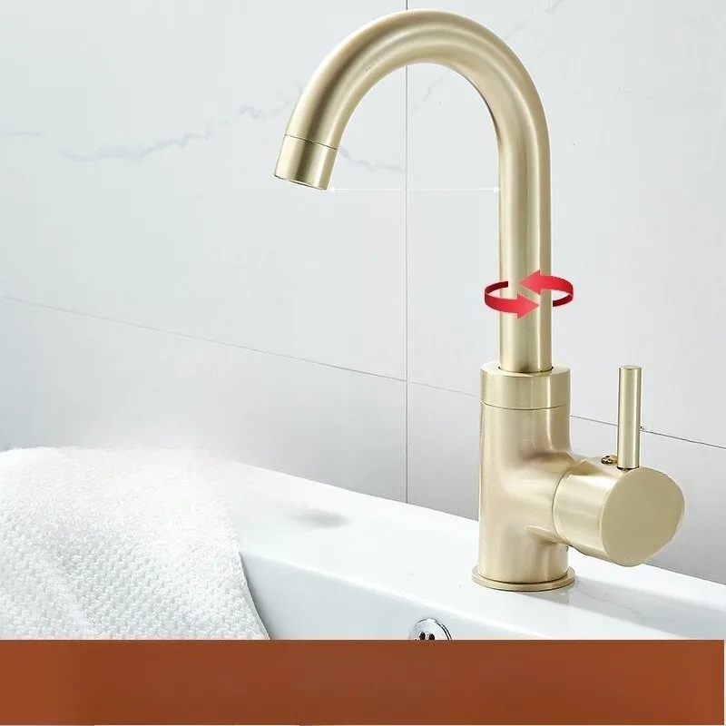 Brushed Gold Basin Faucet, Washbasin, Sink, Bathroom, Retro Single Hole Hot and Cold Dual Control Faucet for Home Use