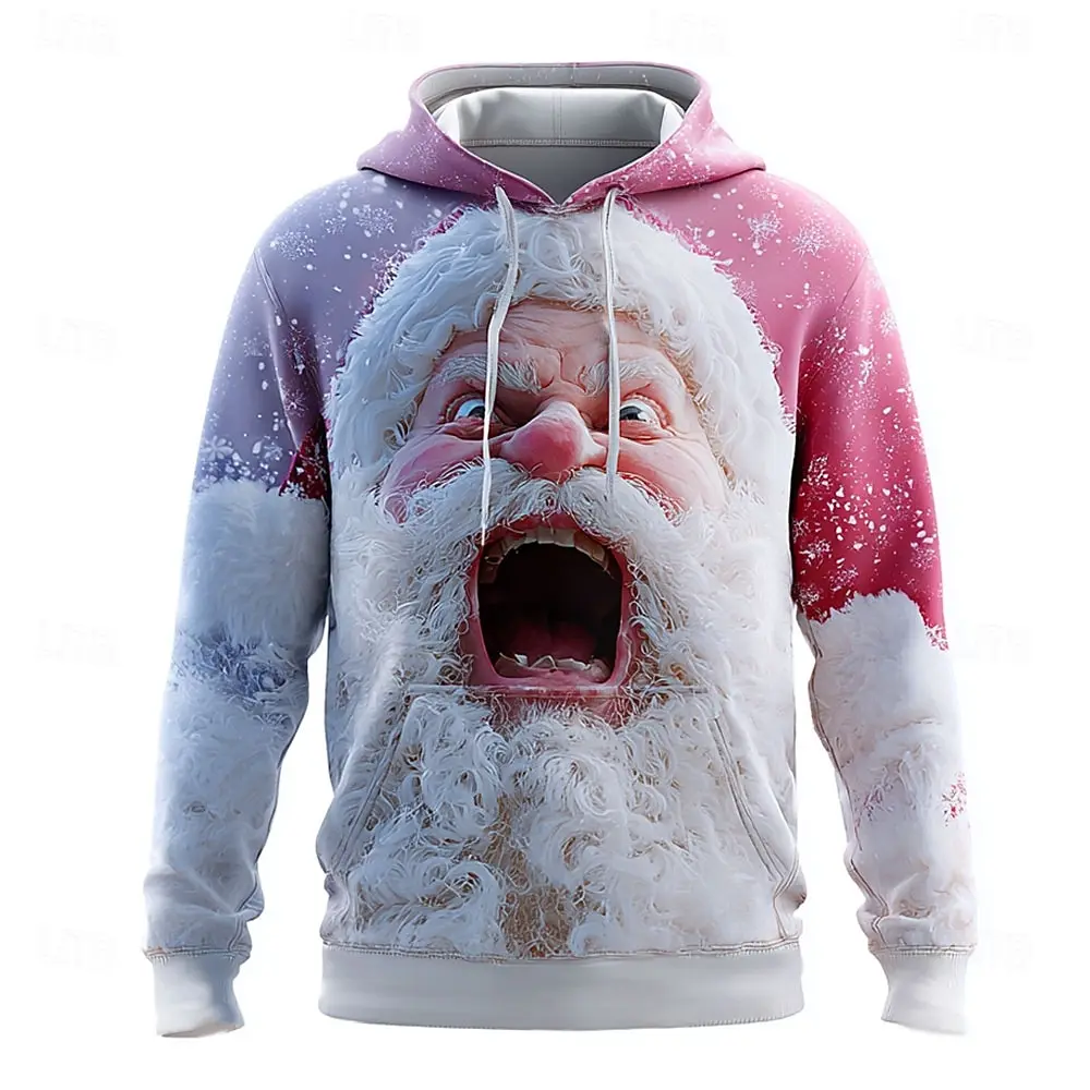 

Рождественская мужская толстовка с капюшоном с забавным лицом Санта-Клауса, модная повседневная толстовка с круглым вырезом, подарок для домашней вечеринки, дизайнер на шнурке, осень-зима