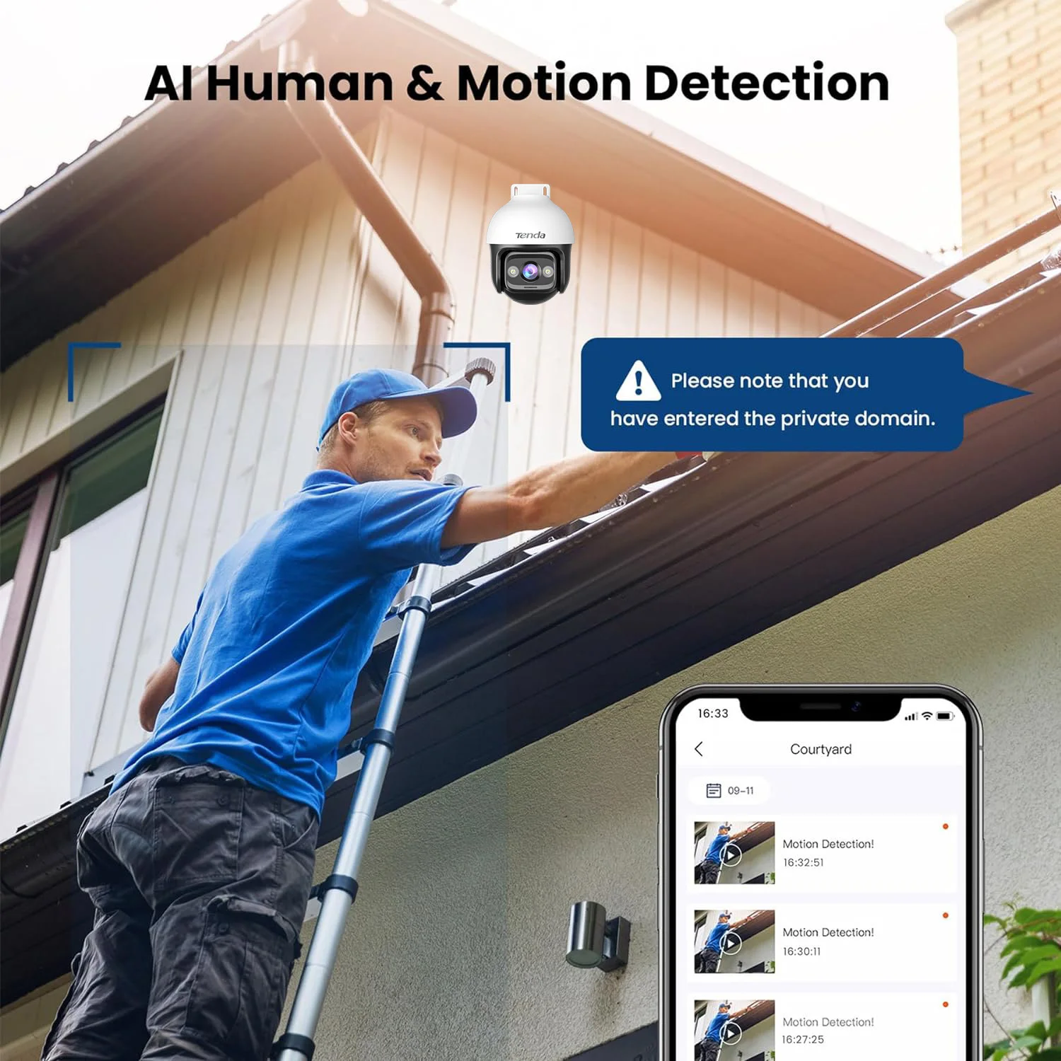 Tenda 5MP 3K 360° PTZ IP Camera Face Detection Audio POE Outdoor H.265 CCTV Color Night Vision AI Street Security Cam TDSEE APP