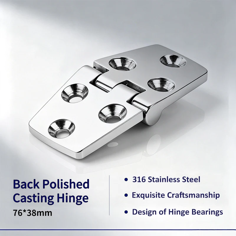 1Pc 76x38mm 316 Stainless Steel Back Polished Cast 6-Hole Cabin Flush Door Hinge for Marine Boat Replacement Hardware