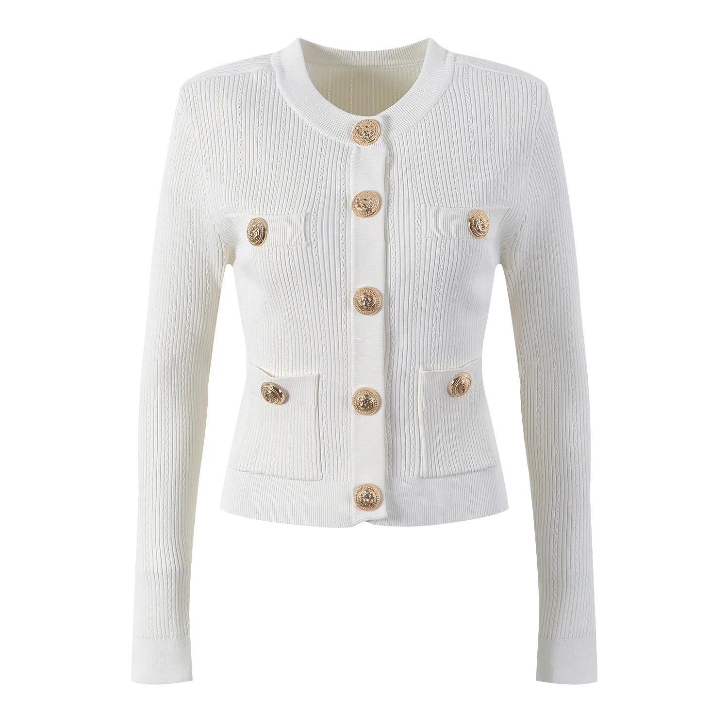 Knitwear autumn new fashion celeb halter gold buckle cardigan