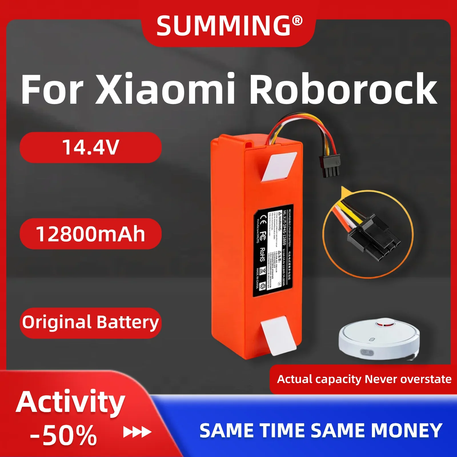 100% Original 14.4V 12800mAh Robotic Vacuum Cleaner Replacement Battery For Xiaomi Roborock S55 S60 S65 S50 S51 S5 MAX S6 Parts