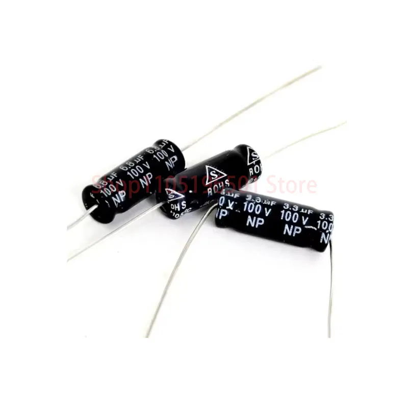 10PCS 1/2.2/3.3/4.7/6.8/8.0/10UF 100V High-pitch speaker Infinite axial Electrolytic crossover Horizontal capacitor