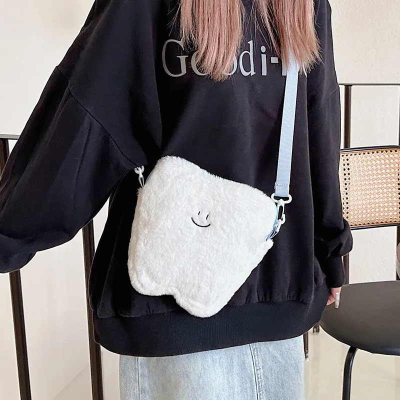 JIAERDI Cute White Tooth Shape Shoulder Bag Women Plush Casual  Messenger Bag Girl Harajuku Large Capacity Dental Clinic Gift