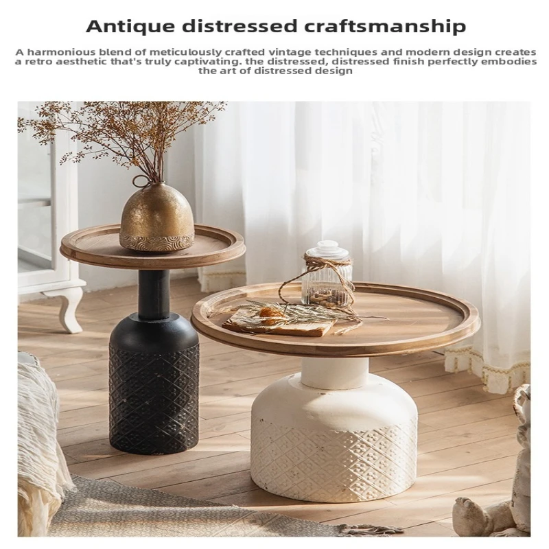 Nordic Retro Round Iron Coffee Table,Compact Sofa Side End Table for Living Room Balcony Bedroom,Vintage Industrial Accent Table