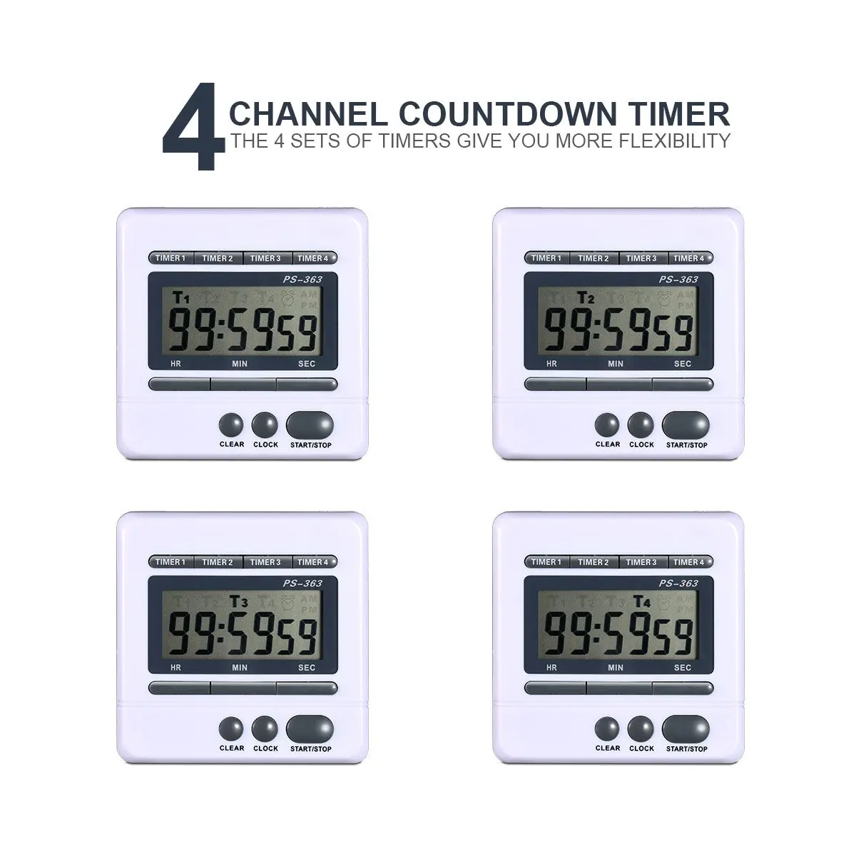 Digital Countdown Timer 4 Channel Count Up Down Kitchen Cooking Timer Clock