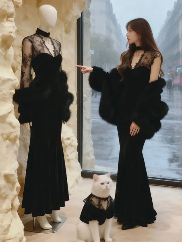 

Мягкий и милый меховой комплект из двух предметов: пальто и юбка-шаровары. Элегантный готовый образ (OOTD) для весенней моды. Женский комфортный комплект с длинными рукавами.