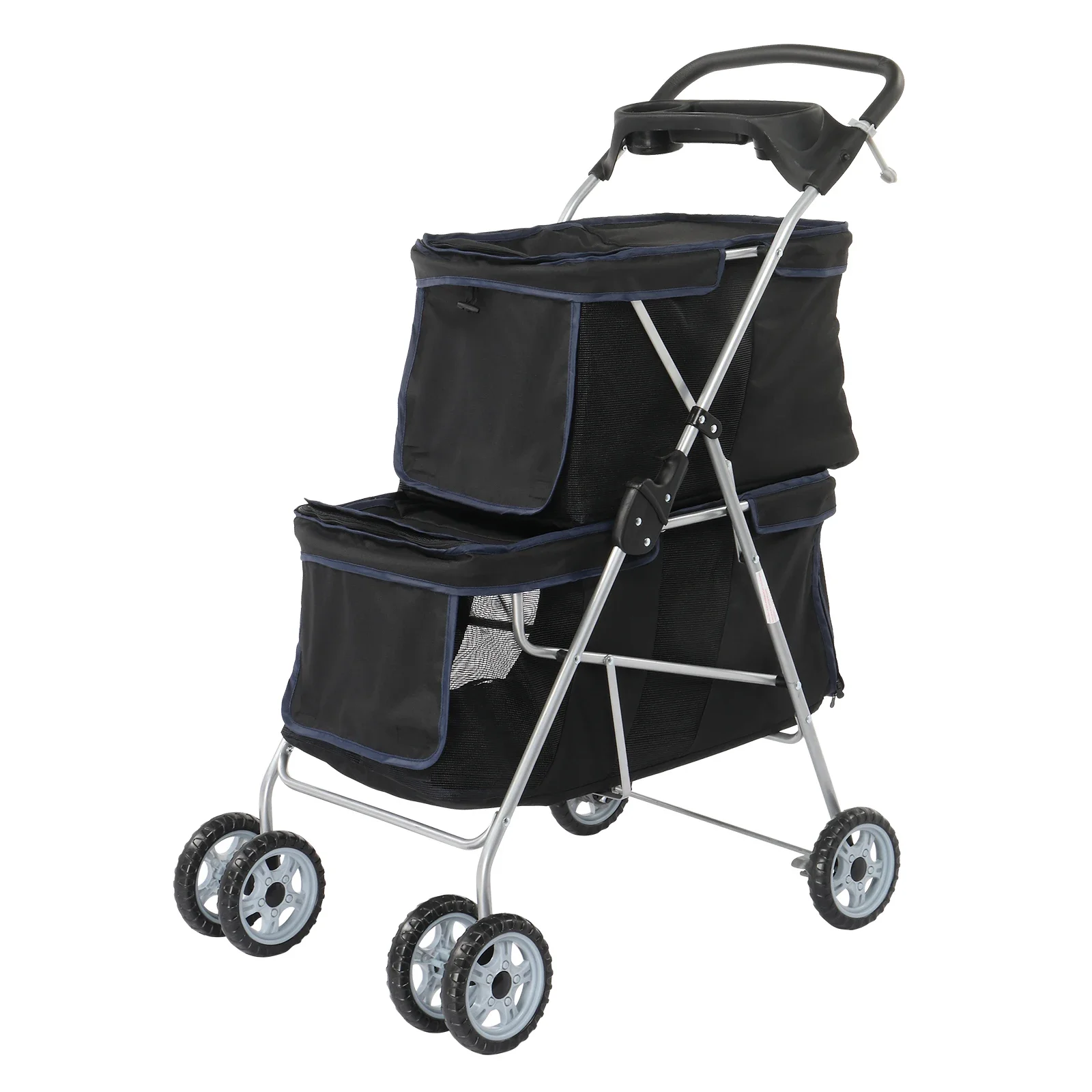 

Pet Stroller for 2 Dogs and Cats, Double 4 Wheel Cat Pet Carriers Bag Jogger for Small Medium Pets, Waterproof Folding Crate