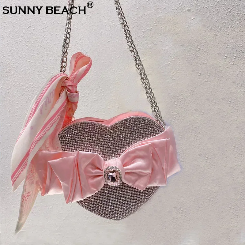 

Fashion Bow Women's Shoulder Bags Small Korea Hand Bag Diamond Crossbody Chain Beaded Wedding Prom Purse