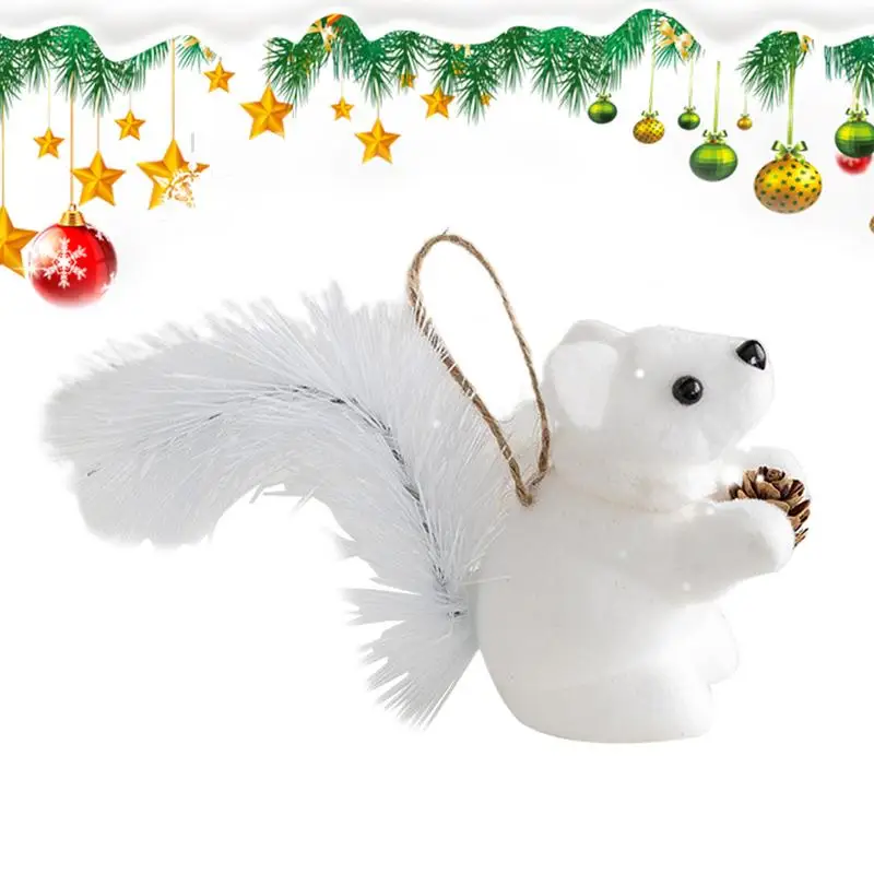 Squirrel Ornament Furry Squirrel With Pinecone Holiday Ornament Animal Pendant For Home Decoration