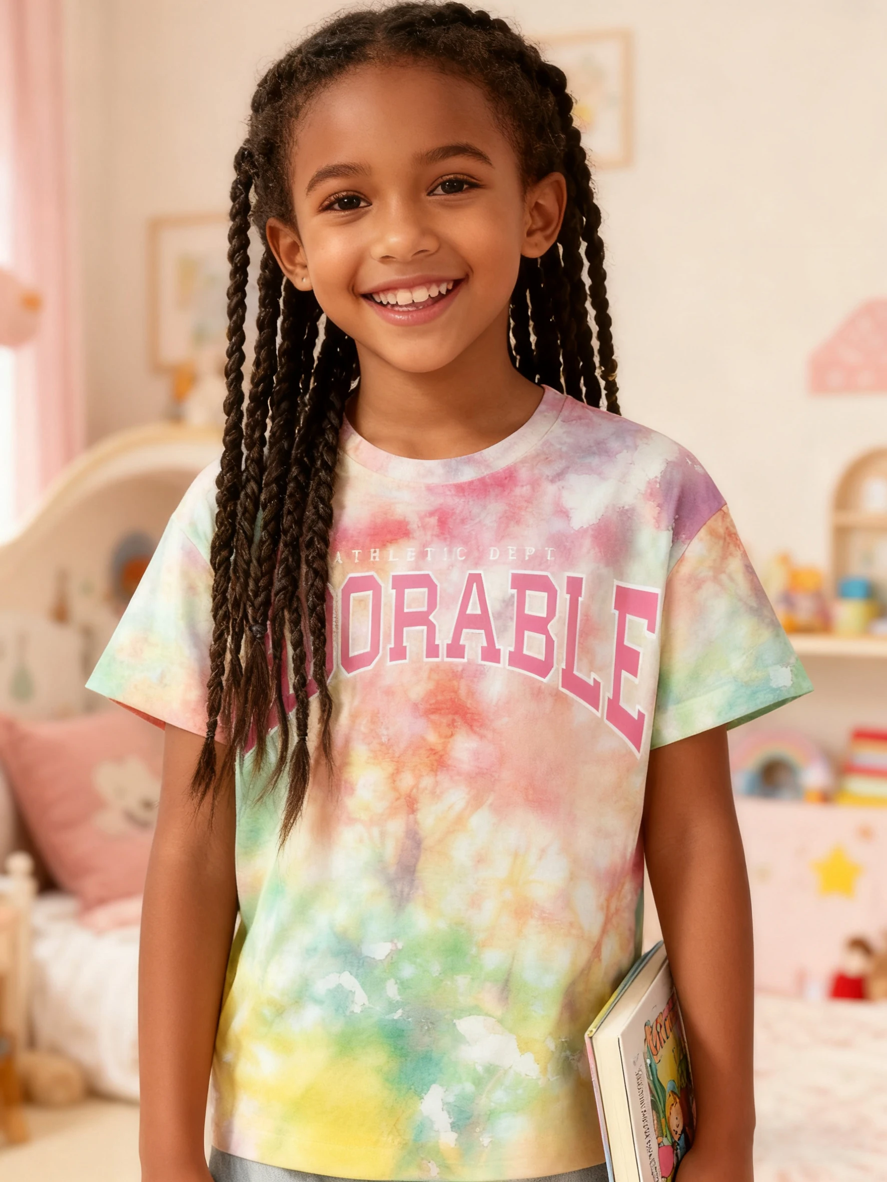 Children's cute tie-dye T-shirt, cute print, dreamy tone