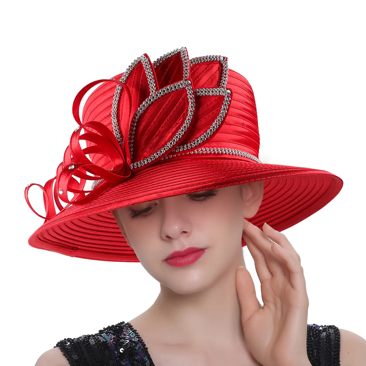 Unique Design Women Satin Cloth Church Hat Elegant Wedding Photography Top Hat Female Banquet Fancy Fascinator Formal Hat Female