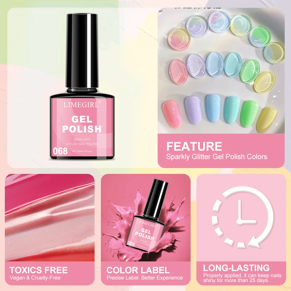 Gel Nagellak Set 12 STKS Macaron Kleuren serie 8 ML Glitter Art Nail Gel Kit voor Beginner Manicure Art Salon/Thuis Cadeau voor Vrouwen