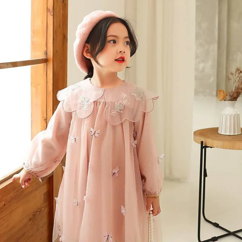 Girl Dress Skirts Spring Autumn Cotton Butterfly Flower Girl Dress Party Evening Gown Beach School Home Children Cloth E3728