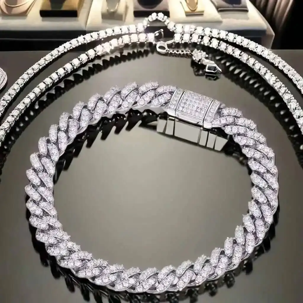 925 Sterling Silver VVS Moissanite Cuban Bracelet 6-12mm White Gold GRA Men Women