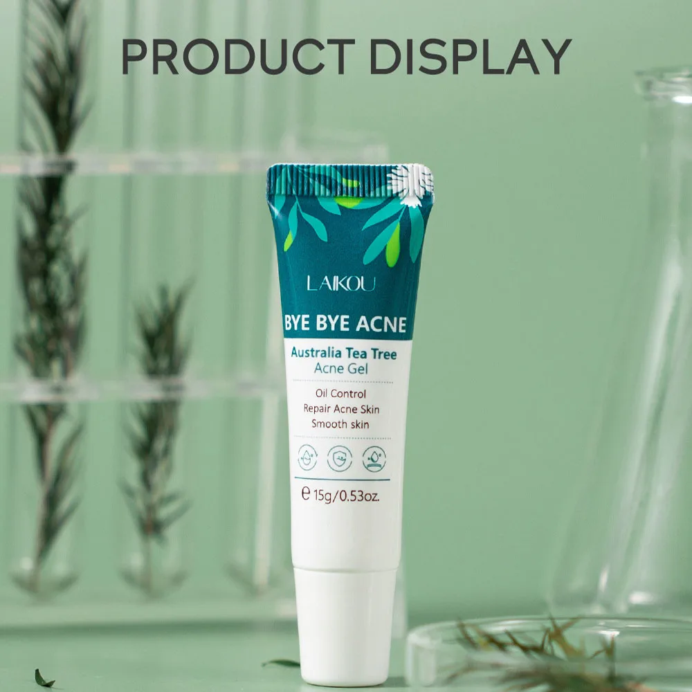 LAIKOU Tea Tree Acne Gel 15g, Anti Acne Pimple Treatment for Face, Oil Control Blemish Spot Gel, Hydrating Repair Skin Care