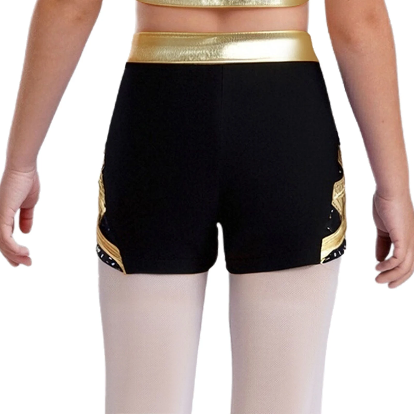 Girl Gymnastics Ballet Dance Shorts Metallic Bow Sides Crisscross Rhinestones Short Pants Bottoms Cheerleading Workout dancewear