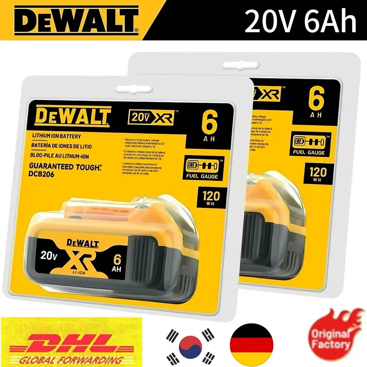 

Оригинальный аккумулятор DeWALT 20V 5.0Ah 6.0Ah MAX FlexVolt для электроинструментов DCB606 DCB205 DCB206 DCB209 DCB182 с зарядным устройством