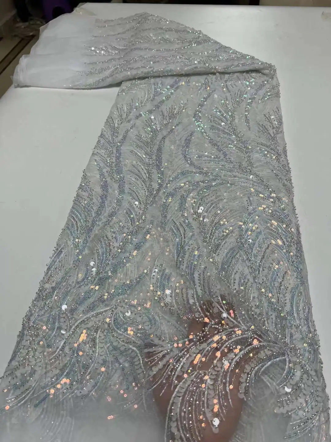 5 Yards African Sequins Lace Fabric 2023 High Quality Lace Fabric Nigerian French Tulle Lace Fabric For Wedding Party Dress Sew