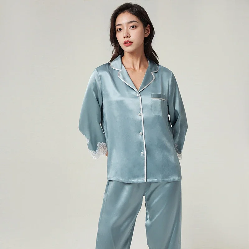 

19 мм 100% шелковая пижама из тутового шелка, пижамный комплект для отдыха, пижамный комплект из натурального шелка для женщин, сексуальная сорочка с кружевной отделкой, ночная рубашка PJS