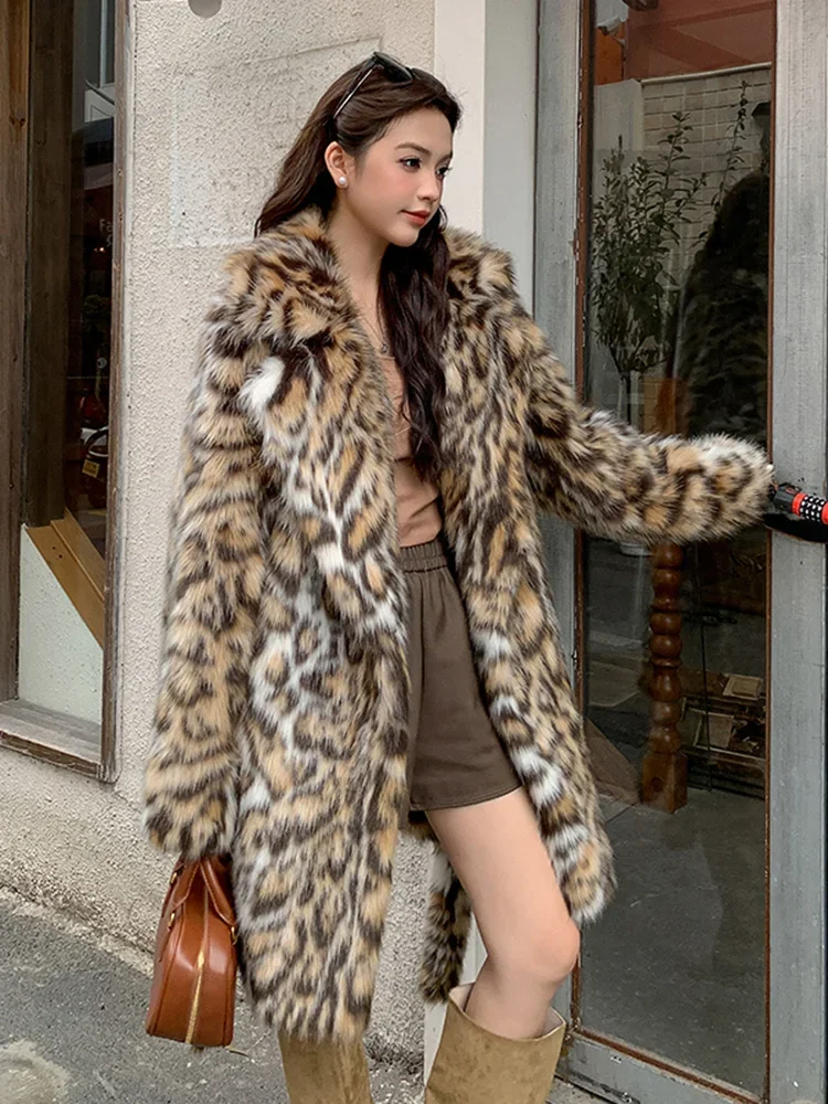 Leopard  Fur Overcoat 2024 New Arrival with Fashion party Show warm Faux Fur Unique Design Entry lux fur Winter Coat Women\'s