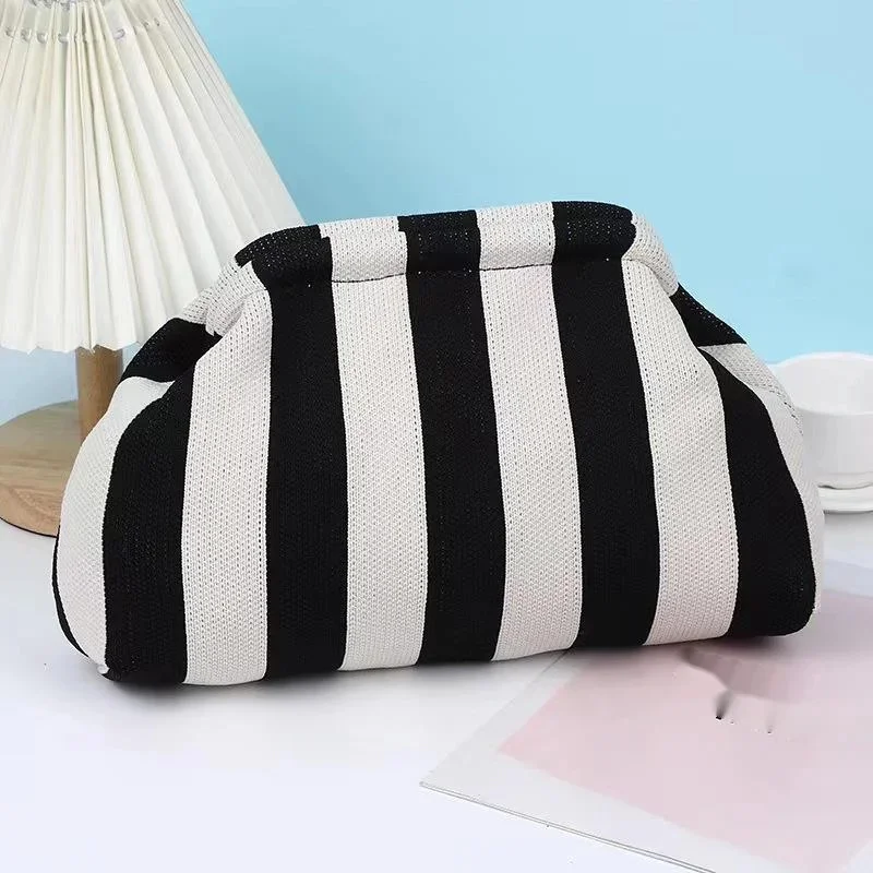 Summer Beach Clutch Bag For Women Woven Crochet Purses Knitting Dumpling Ruched Large Capacity Tote Handbags