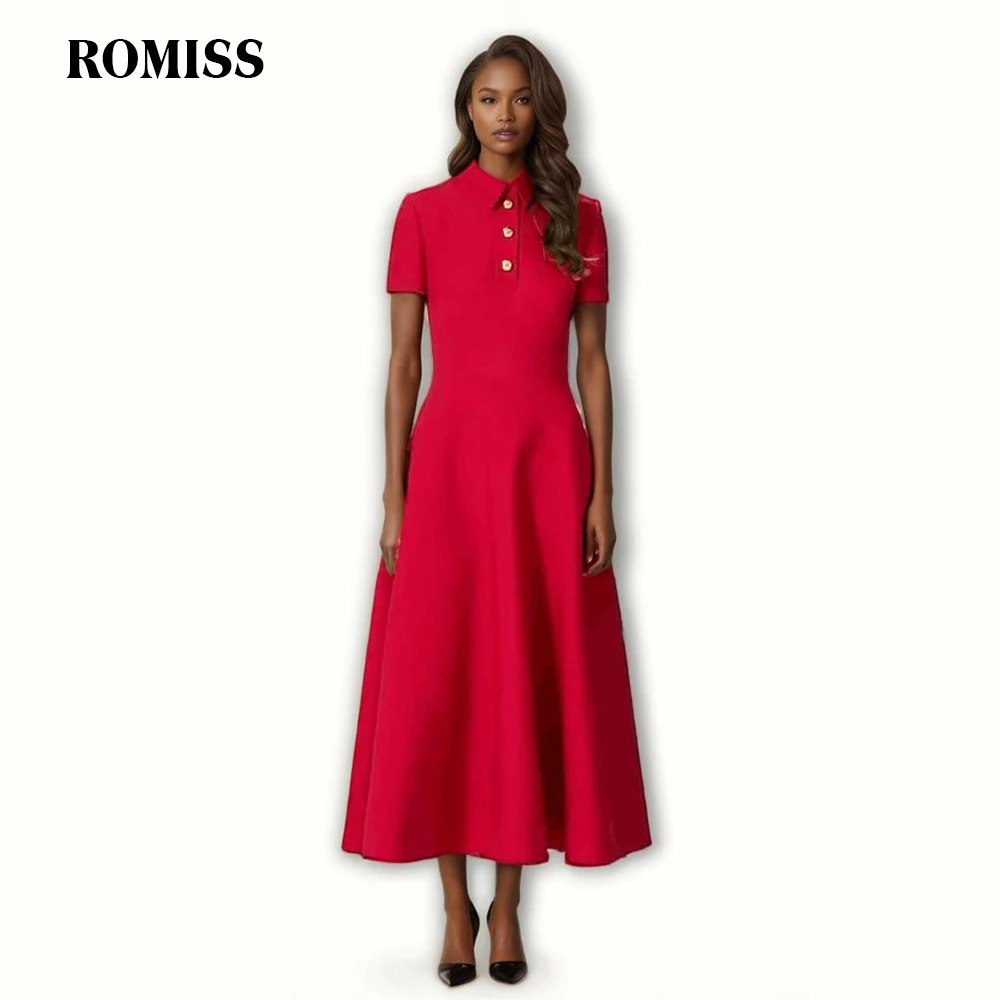 

ROMISS Solid Casual Spliced Button Dress For Women Lapel Short Sleeve High Waist Minimalist Dresses Female New