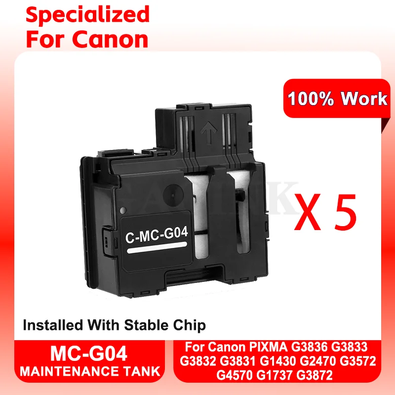 5PCS MC-G04 MC G04 Waste Ink Tank For Canon G3836 G3833 G3832 G3831 G1430 G2470 G3572 G4570 G1737 G3872 Printer Maintenance Tank