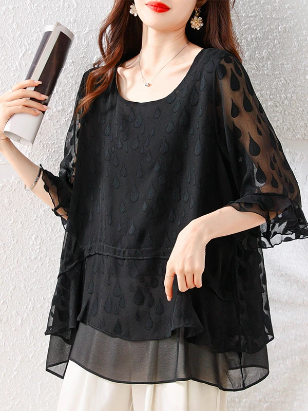 

plus Size Women's Shirt Summer 2026 Loose Fashionable Slimming Stylish Top Short Sleeve round Neck Easy Wear Deformed Resistant