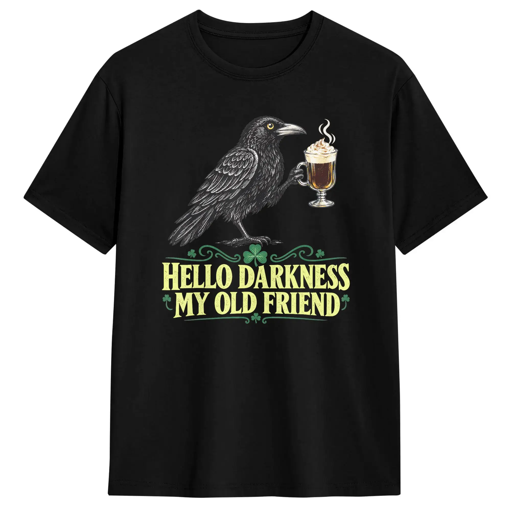 Men Hello Darkness My Old Friend Raven Craw Irish Coffee Vintage T Shirt B0HL6CVN8C T Shirts  Cotton Clothing O Neck Tee Shirt