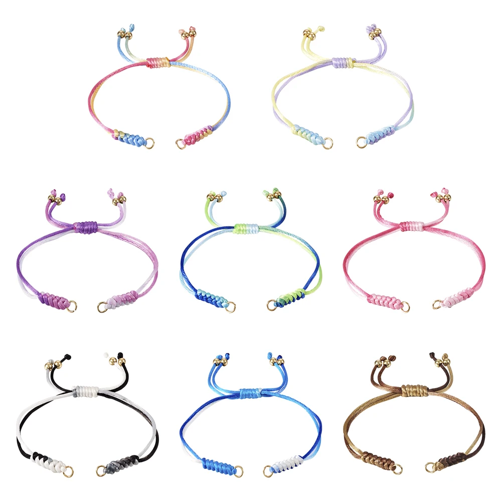 8Pcs Gradient Color Adjustable Braided Nylon Bracelets Link Bracelet DIY Jewelry Making Accessories Gifts