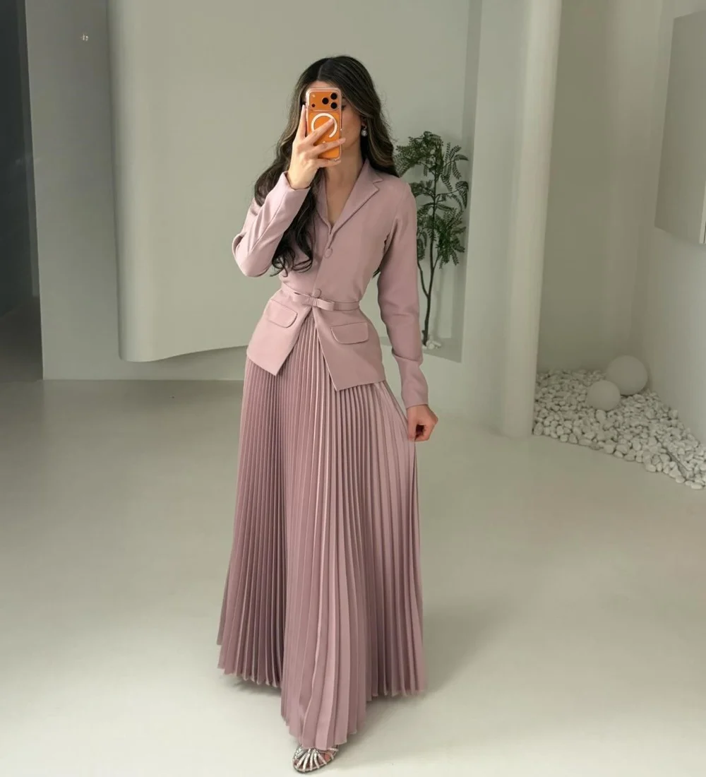 

Customized Exquisite Casual Jersey Pleat Ruched Draped Bow Button A-line V-neck Long Dresses Evening Dresses for Woman Formal