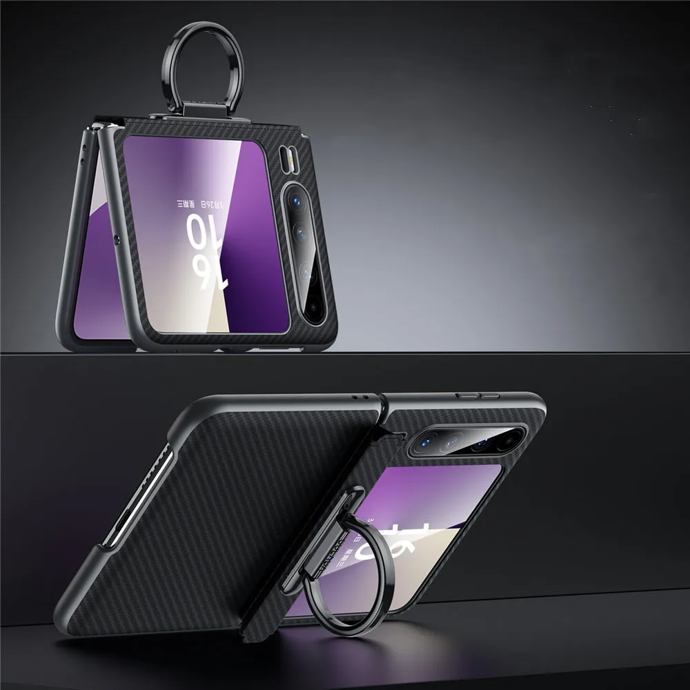 

Slim Carbon Fiber Pattern Leather Wireless Charging Case For Huawei Pura X Hinge Protective Cover