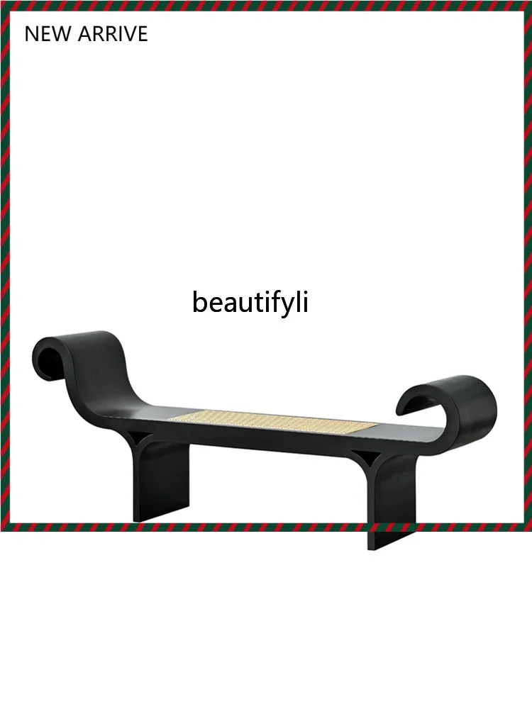 

KK32 Zhonggu Rattan Woven Bed End Stool Creative Design Living Room Home Retro Style Shoe Changing Stool B & B Solid Wood Sofa