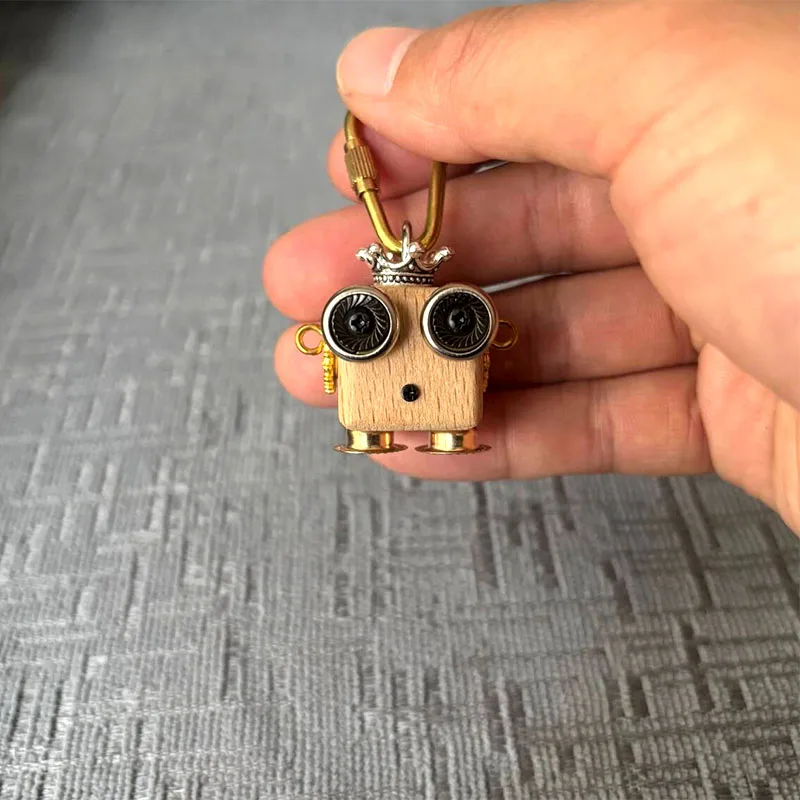 Hand-made Punk Robot Charactors Key Chain Pedant for Bag，case，car | Wooden + Metal Creative Luggage and Car Accessories