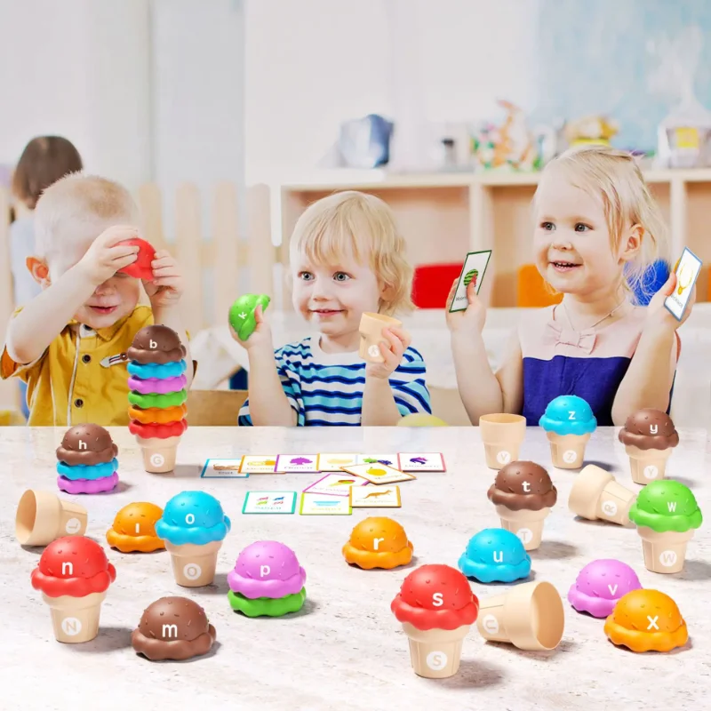 Montessori Spielzeug Baby Eis Vorschule Alphabet Lernen Zählen Farbe Sortierung Set Stapeln Spielzeug für Kinder Weihnachten Geschenke