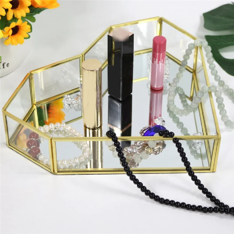 

Косметический поднос для макияжа, декоративный поднос-комод в форме сердца, геометрический держатель для ювелирных изделий, коробка-держатель