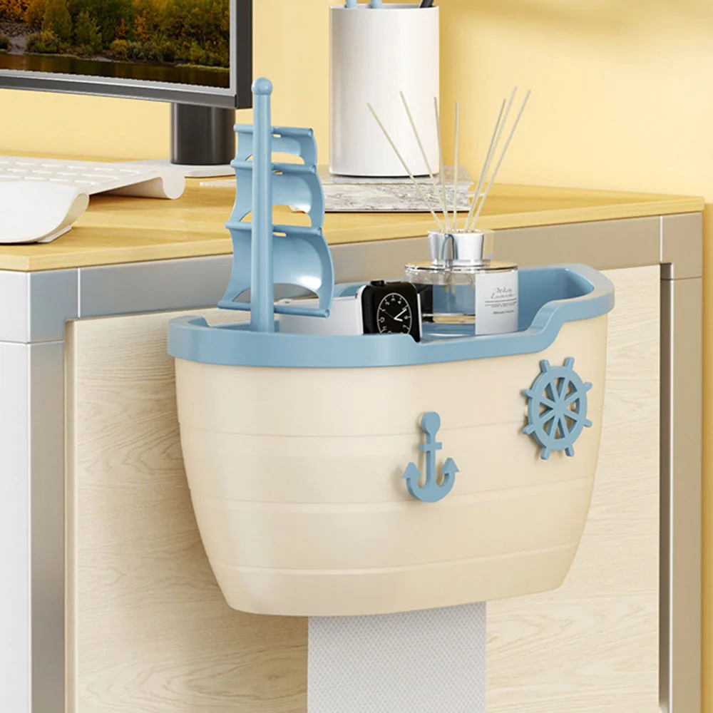 Punch-Free Sailing Boat Toilet Paper Box Dust-proof Lavatory Paper Finishing Box Bathroom Supplies