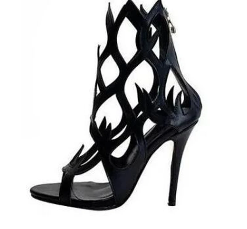 

Sexy Flame Carved Out Leather Summer Ankle Boots Stiletto High Heels Women Open toe Hollow out Female Party Boots Shoes Woman