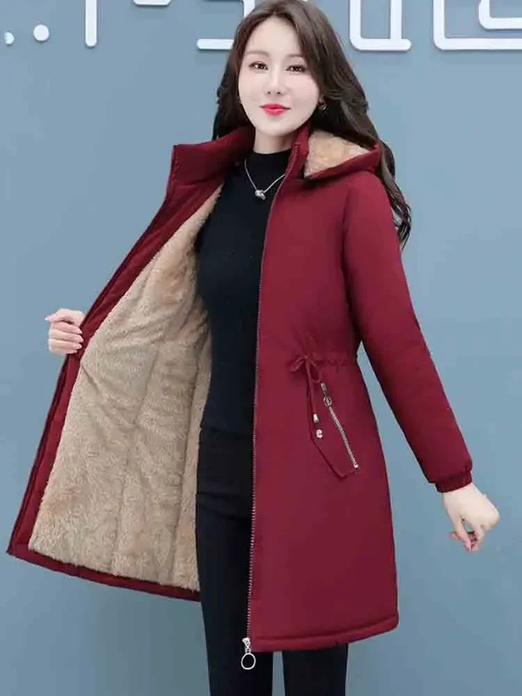 QNPQYX New Women Long Parka Winter Large Size Long Jackets Womens Hooded Thick Cotton Coat Warm Loose Casual Coat Pockets