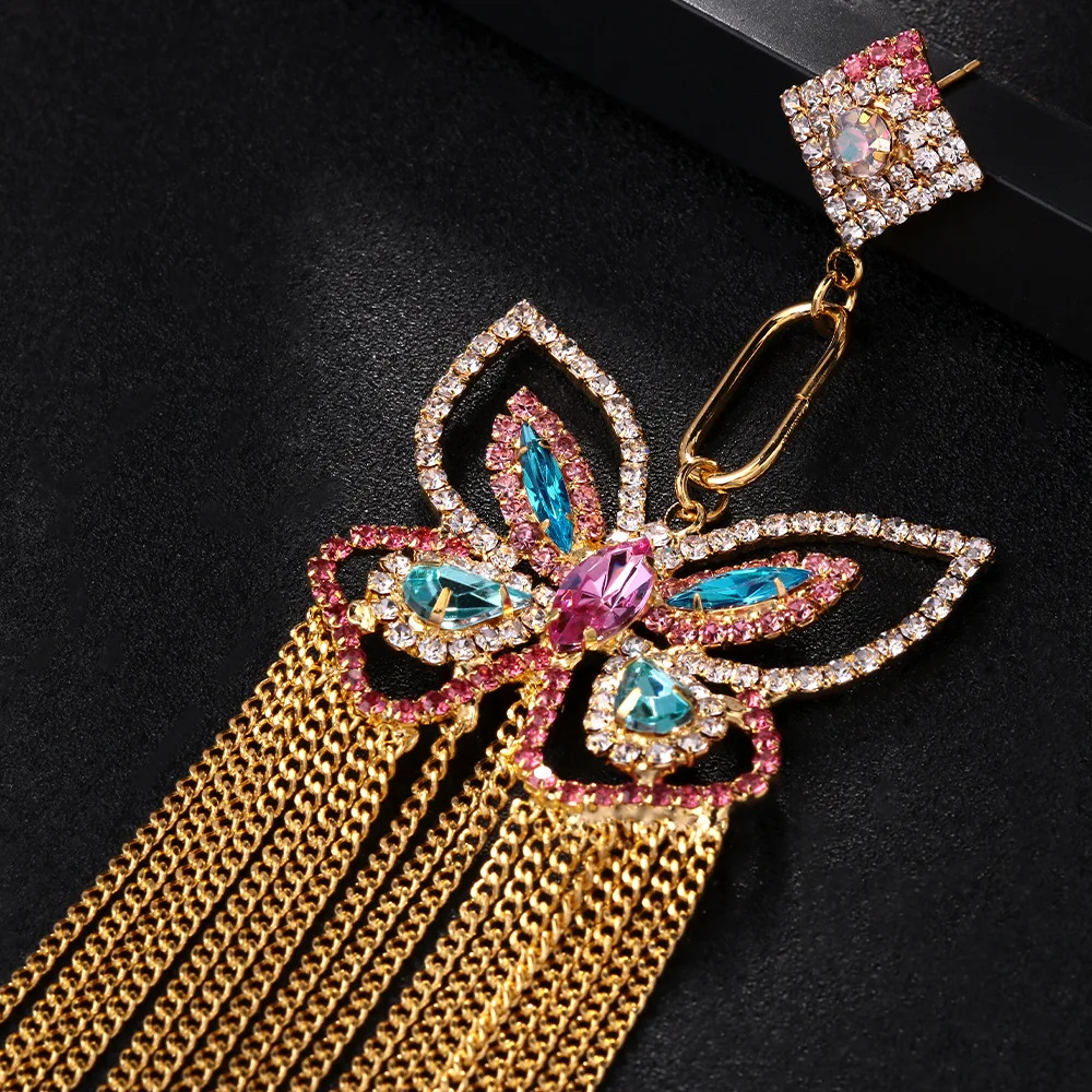 أقراط شرابة على شكل فراشة وردية لامعة Y2k أنيقة للنساء والفتيات أقراط كريستالية ساحرة مجوهرات فاخرة مصممة #4