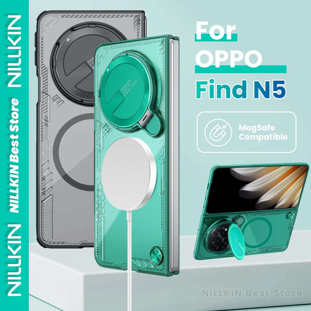 

Nillkin для Oppo Find N5, магнитный чехол для телефона, Magsafe, чехол для зарядки объектива камеры, подставка для включения/выключения, полупрозрачный складной чехол для телефона